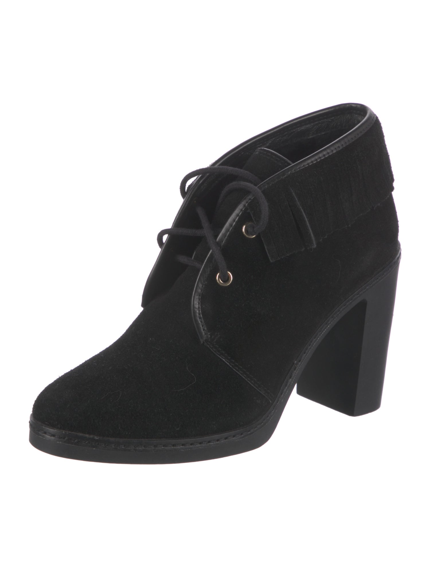 Tory Burch Suede Fringe Trim Accent Lace-Up Boots