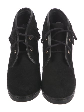 Tory Burch Suede Fringe Trim Accent Lace-Up Boots