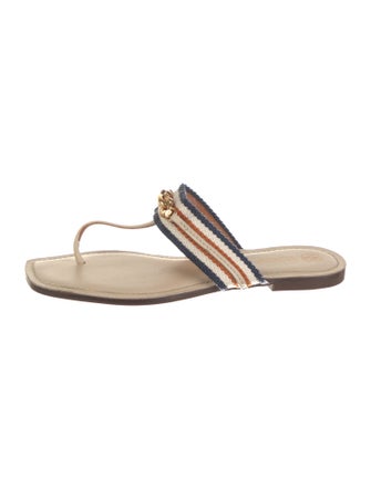 Tory Burch Leather Chain-Link Accents Slides