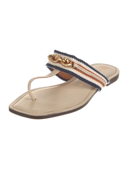 Tory Burch Leather Chain-Link Accents Slides