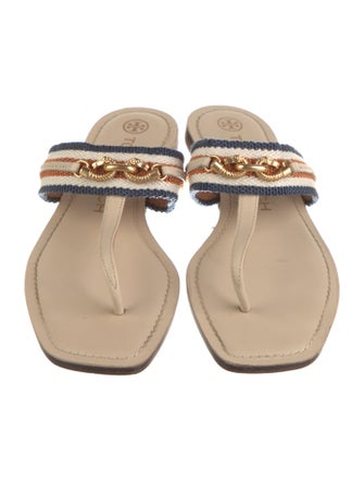 Tory Burch Leather Chain-Link Accents Slides