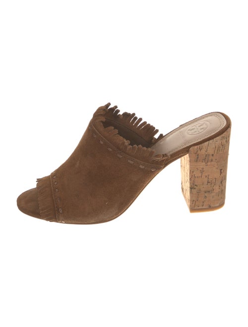 Tory Burch Suede Fringe Trim Accent Slides