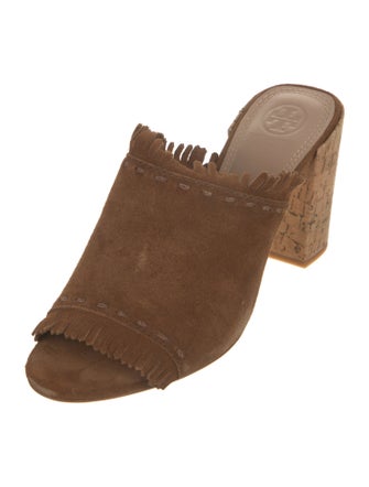 Tory Burch Suede Fringe Trim Accent Slides