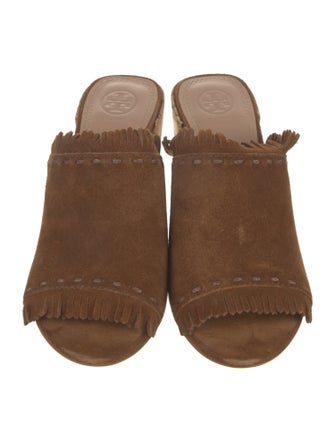Tory Burch Suede Fringe Trim Accent Slides