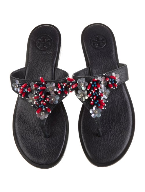 Tory Burch Leather Crystal Embellishments Slides