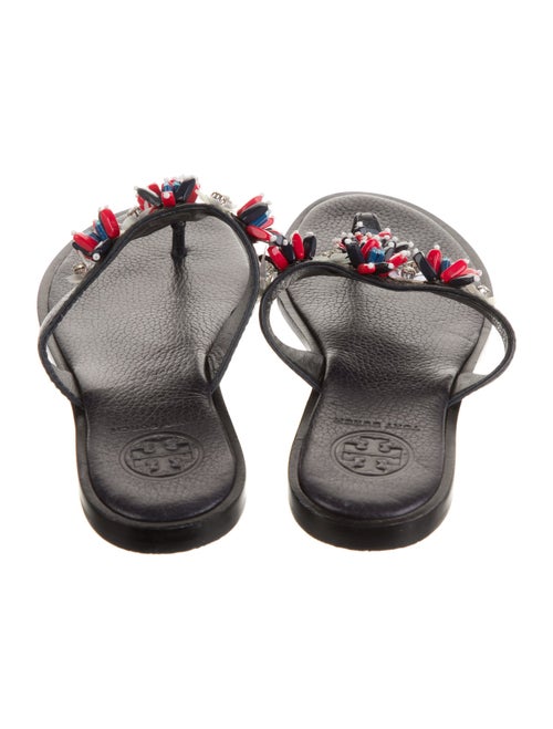 Tory Burch Leather Crystal Embellishments Slides