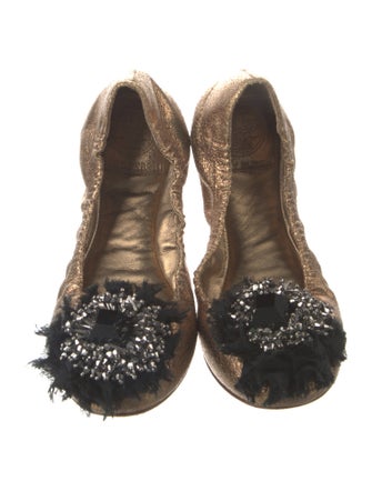 Tory Burch Leather Beaded Accents Ballet Flats