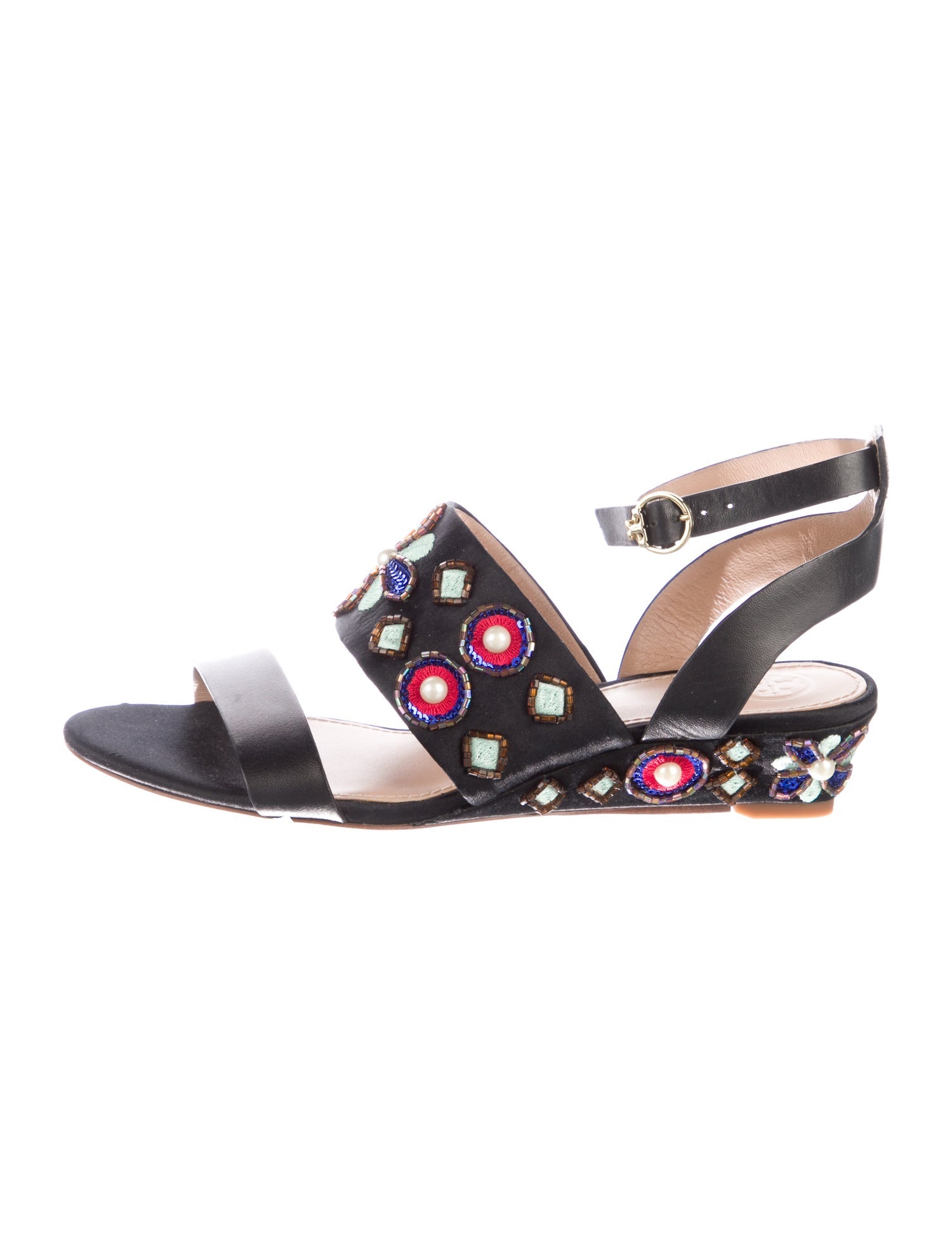 Tory Burch Faux Pearl Accents Satin Sandals