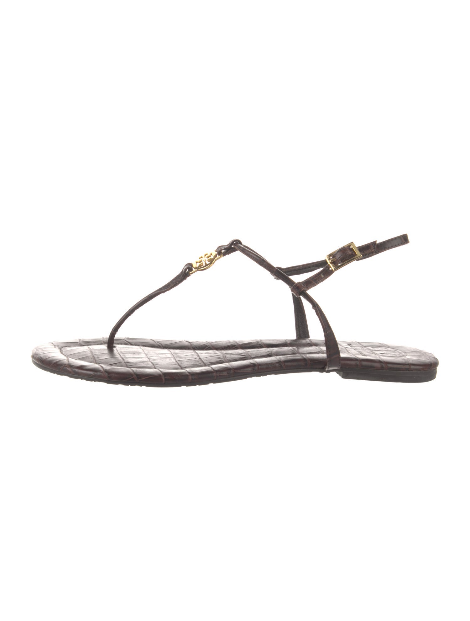 Tory Burch Signature Logo Leather T-Strap Sandals