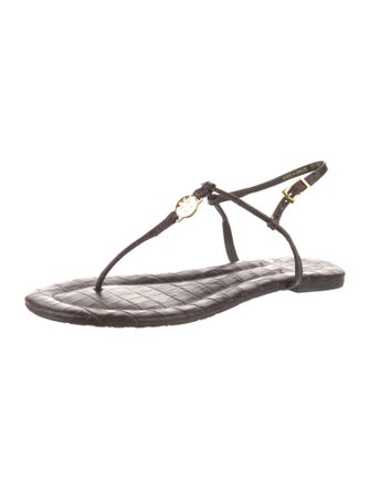 Tory Burch Signature Logo Leather T-Strap Sandals