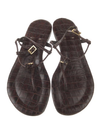 Tory Burch Signature Logo Leather T-Strap Sandals