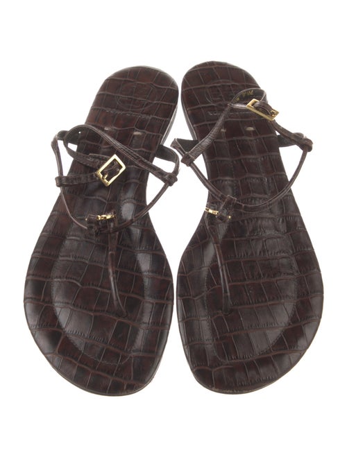 Tory Burch Signature Logo Leather T-Strap Sandals