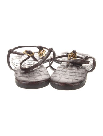 Tory Burch Signature Logo Leather T-Strap Sandals
