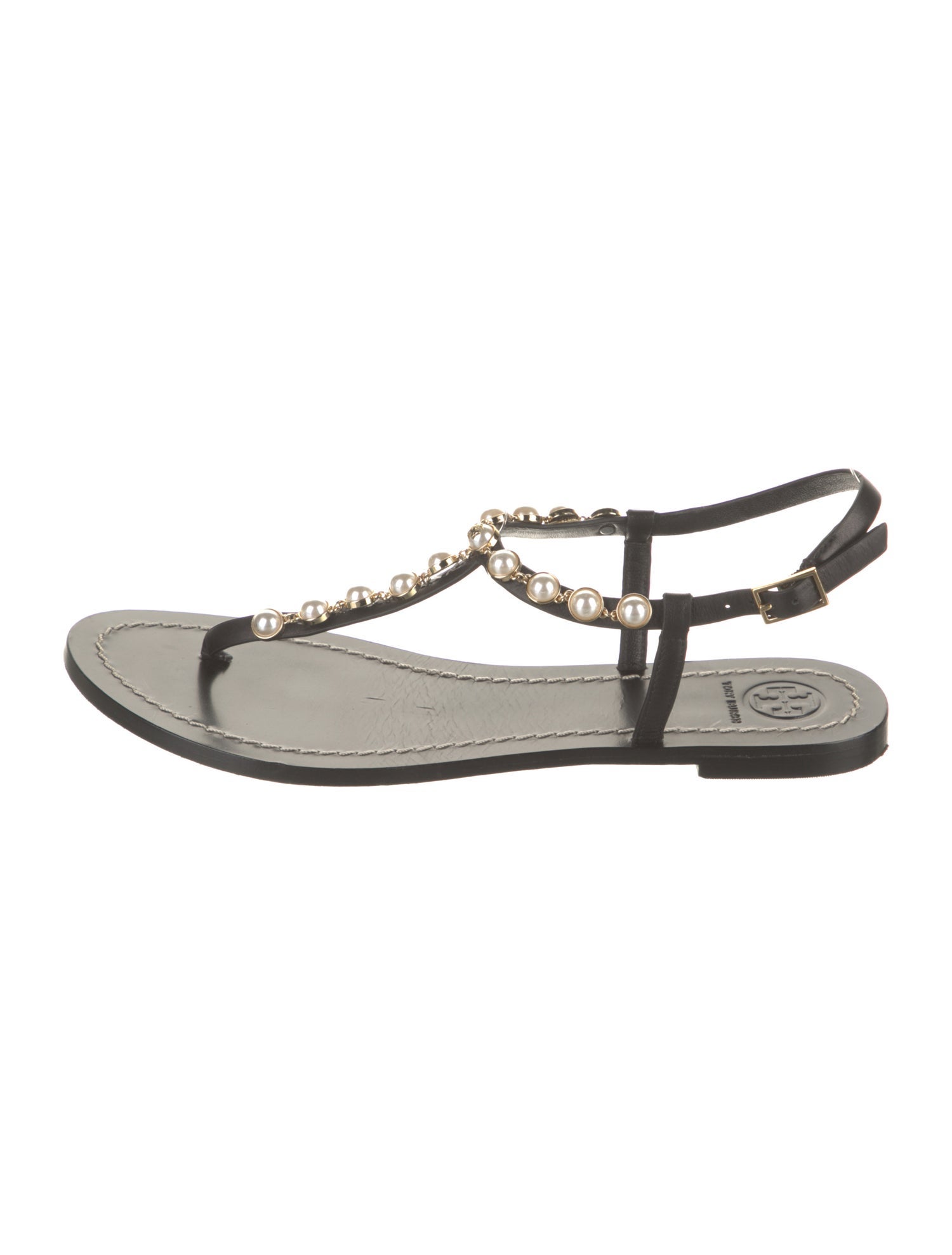 Tory Burch Leather Studded Accents T-Strap Sandals
