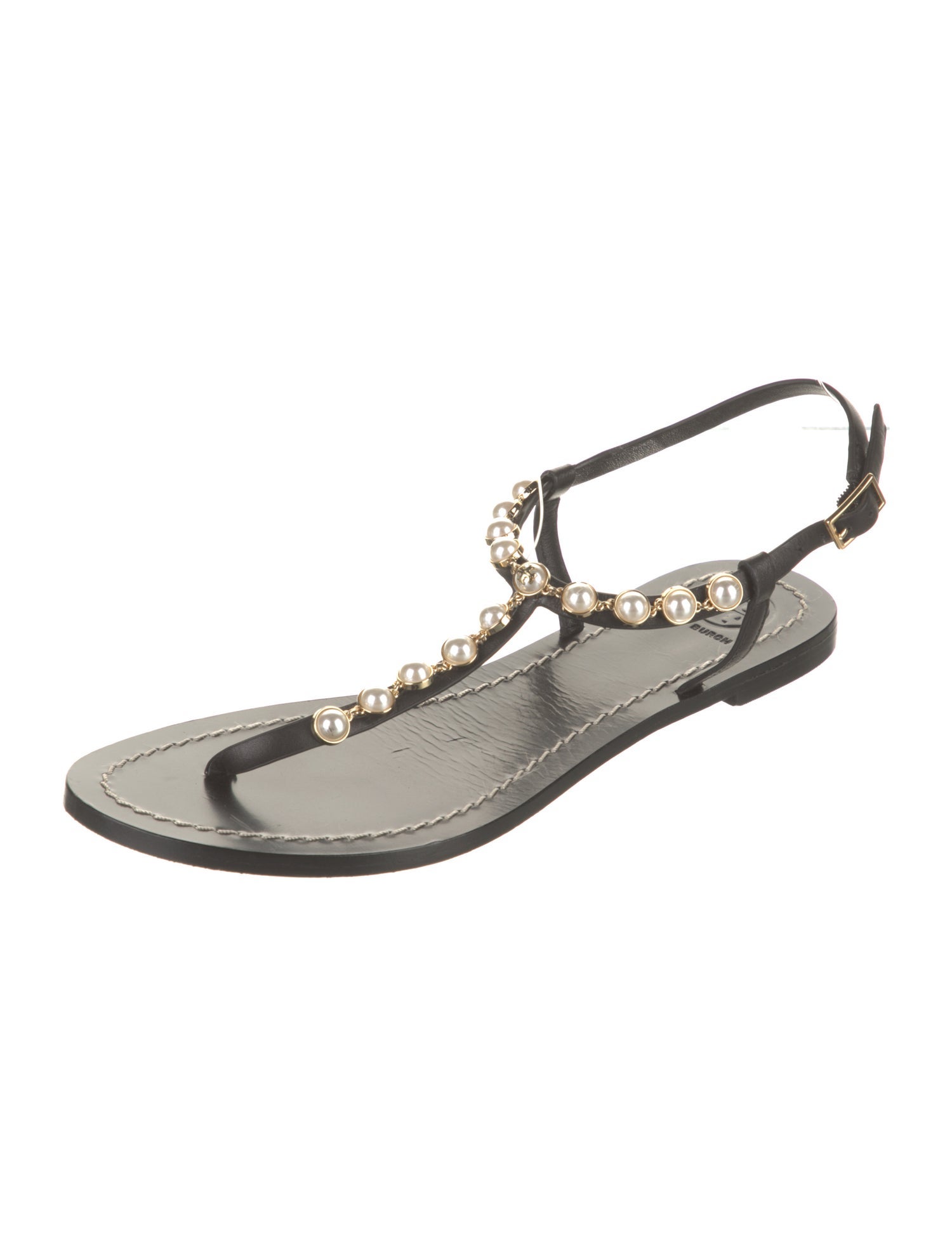 Tory Burch Leather Studded Accents T-Strap Sandals