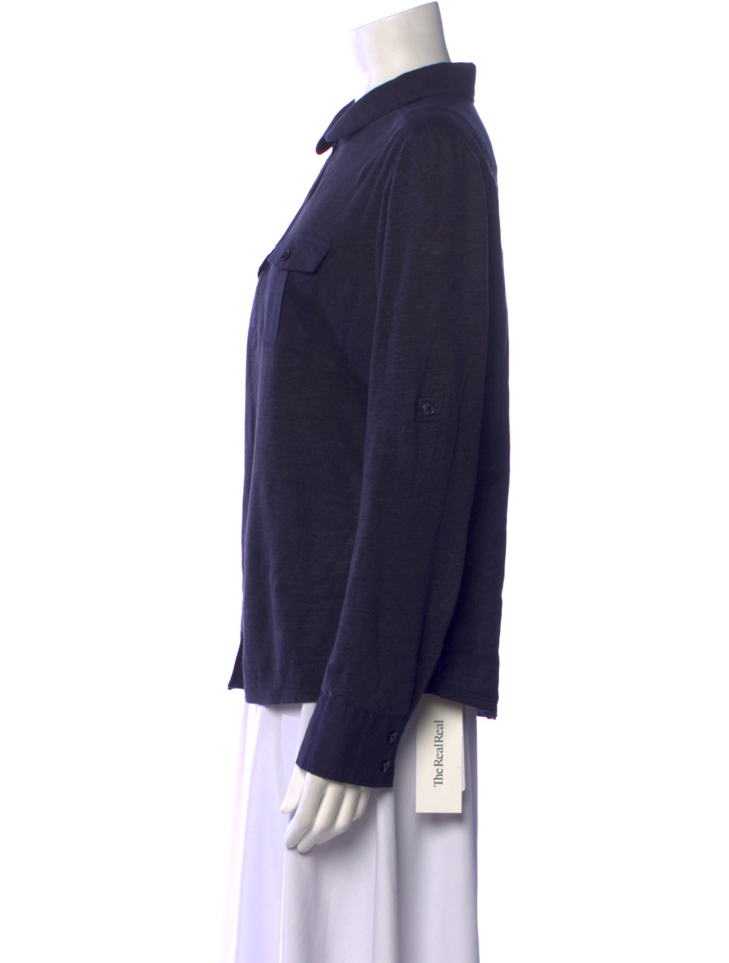 Tory Burch Linen Long Sleeve Button-Up Top