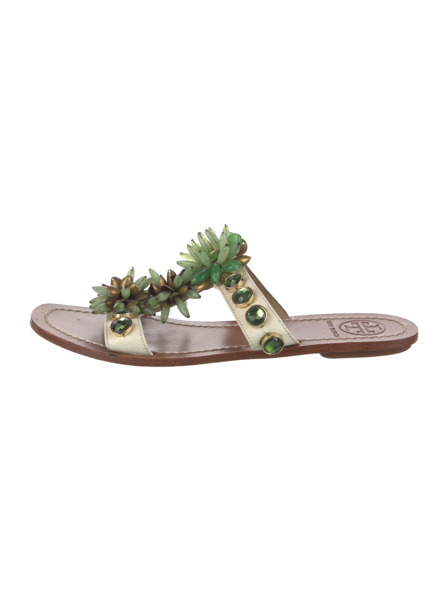 Tory Burch Leather Crystal Embellishments Slides