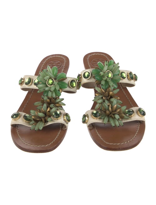 Tory Burch Leather Crystal Embellishments Slides