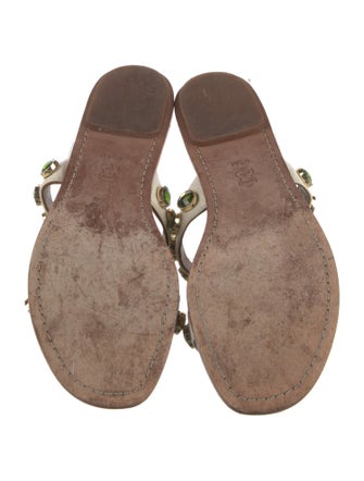 Tory Burch Leather Crystal Embellishments Slides