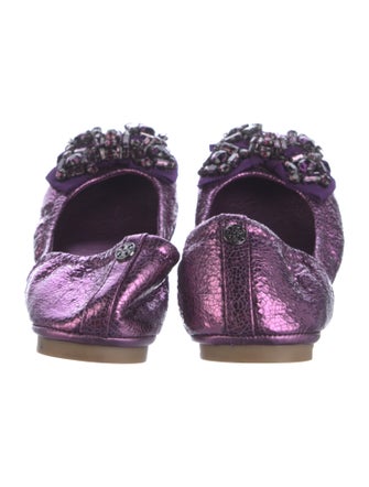 Tory Burch Leather Floral Print Ballet Flats