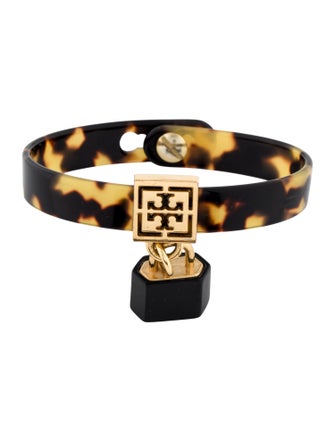 Tory Burch Tortoise Shell Lock Charm Bangle Bracelet