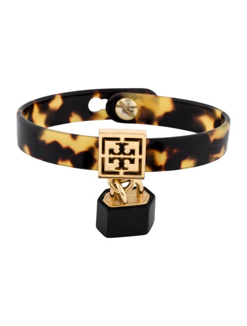 Tory Burch Tortoise Shell Lock Charm Bangle Bracelet