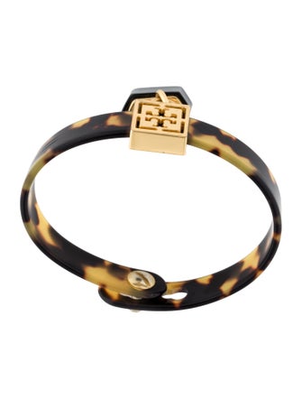Tory Burch Tortoise Shell Lock Charm Bangle Bracelet