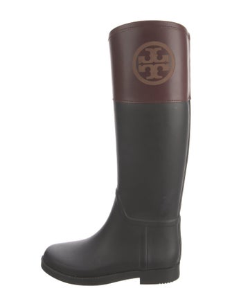 Tory Burch Rubber Leather Trim Embellishment Rain Boots