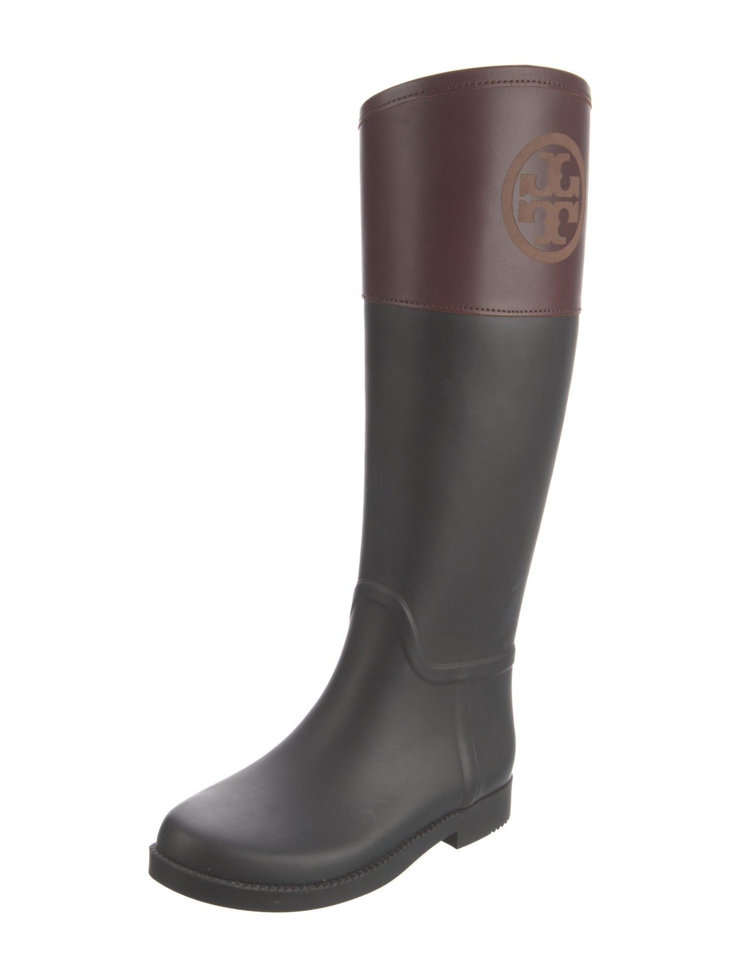 Tory Burch Rubber Leather Trim Embellishment Rain Boots