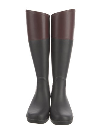 Tory Burch Rubber Leather Trim Embellishment Rain Boots