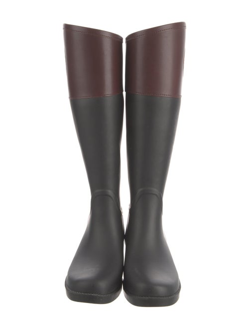 Tory Burch Rubber Leather Trim Embellishment Rain Boots