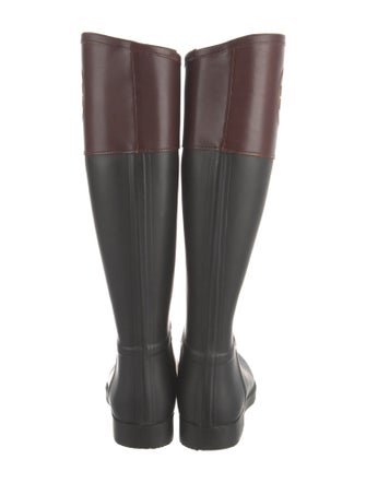 Tory Burch Rubber Leather Trim Embellishment Rain Boots