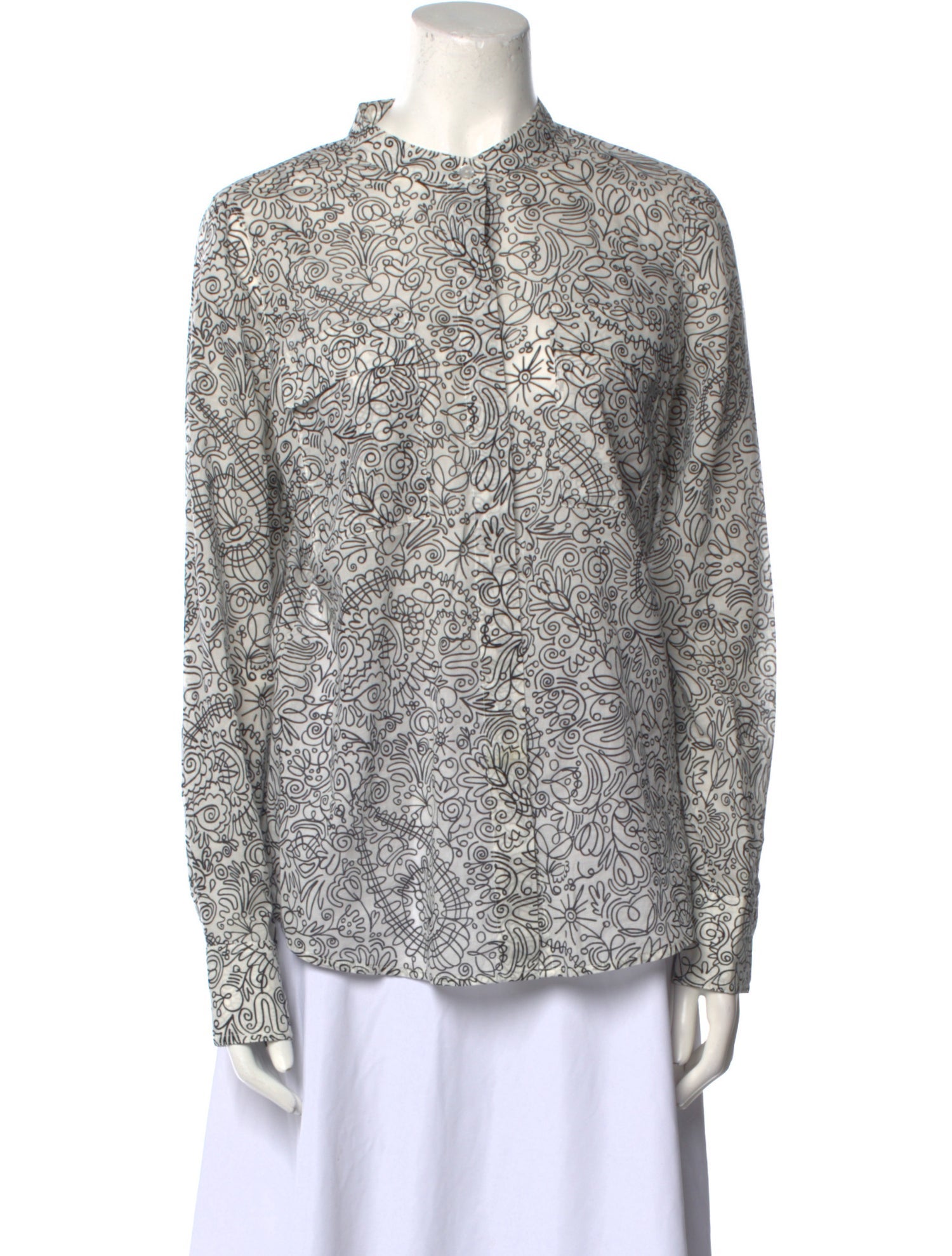 Tory Burch Floral Print Crew Neck Button-Up Top