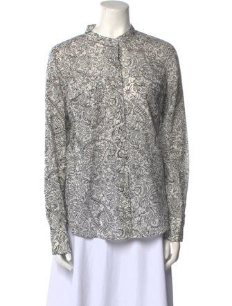 Tory Burch Floral Print Crew Neck Button-Up Top