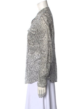 Tory Burch Floral Print Crew Neck Button-Up Top