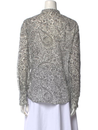 Tory Burch Floral Print Crew Neck Button-Up Top