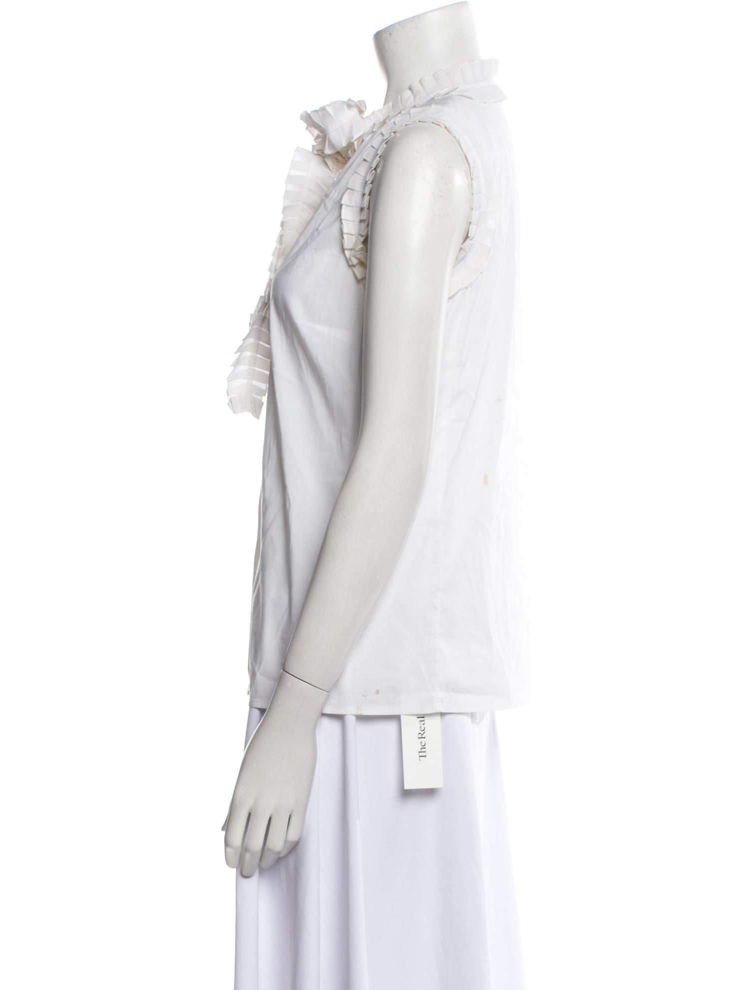 Tory Burch Mock Neck Sleeveless Button-Up Top