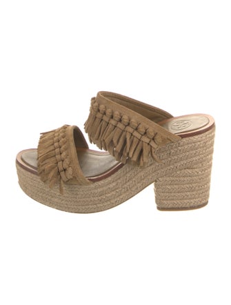 Tory Burch Suede Fringe Trim Accent Espadrilles