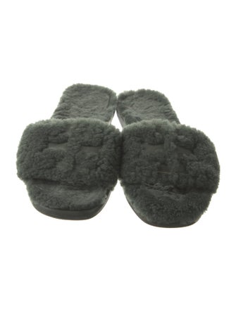 Tory Burch Signature Logo Faux Fur Slides