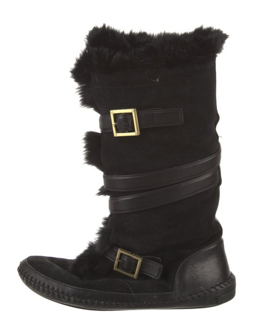 Tory Burch Suede Fur Trim Lace-Up Boots