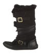 Tory Burch Suede Fur Trim Lace-Up Boots