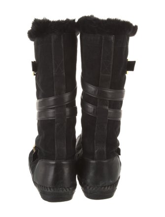 Tory Burch Suede Fur Trim Lace-Up Boots