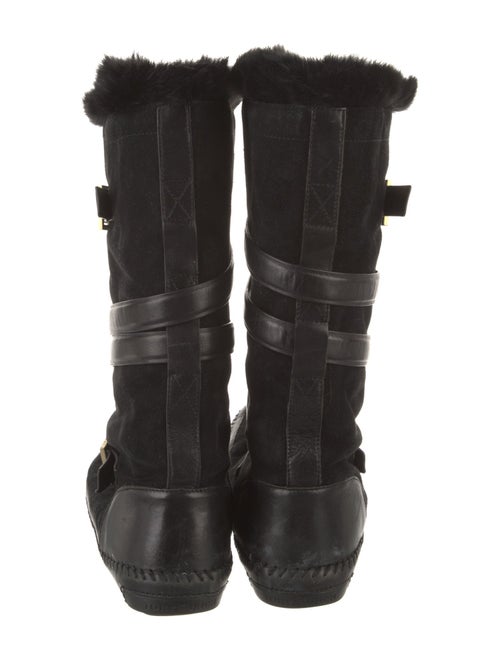 Tory Burch Suede Fur Trim Lace-Up Boots