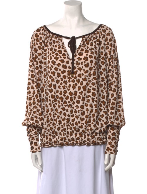 Tory Burch Animal Print Tie Neck Blouse