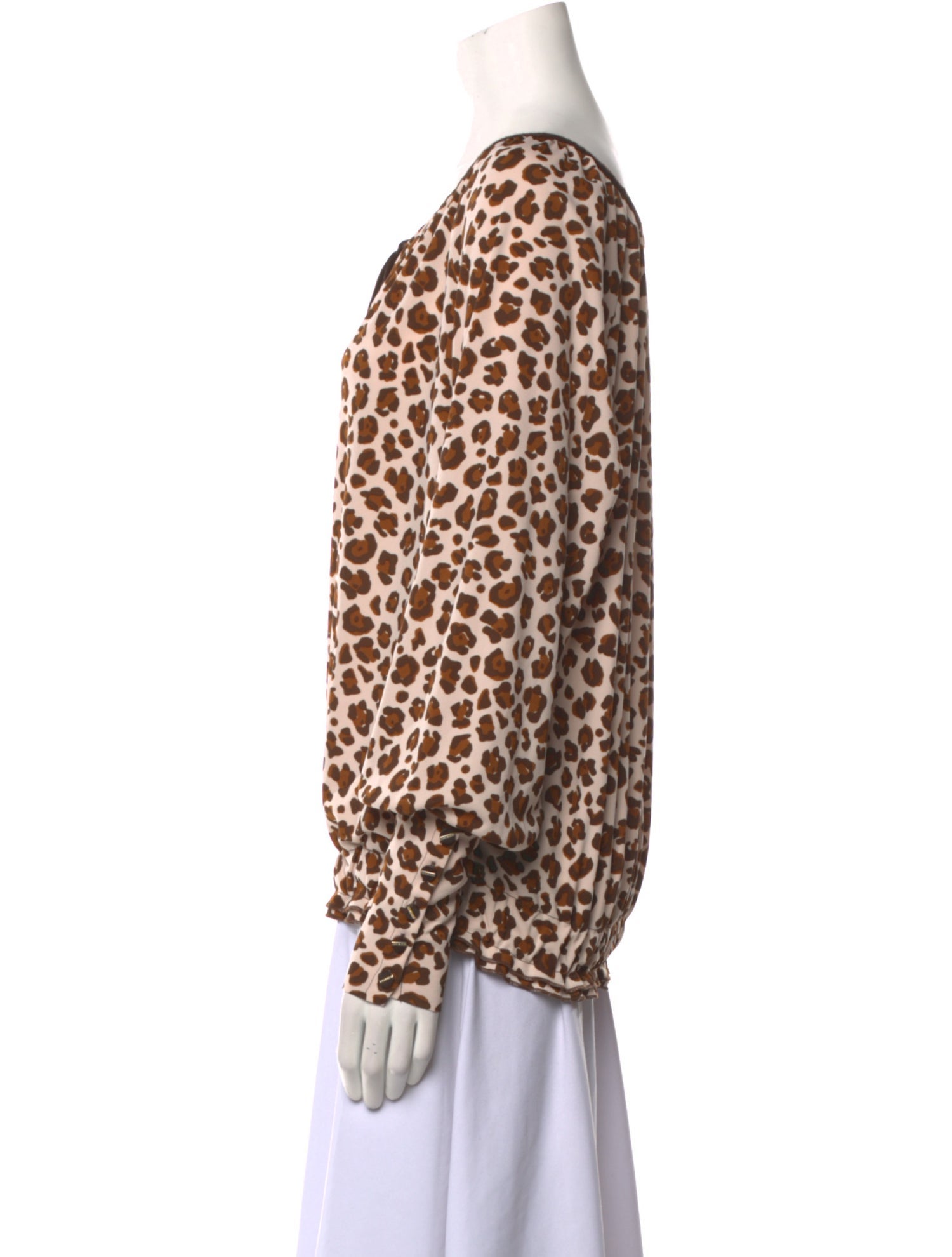 Tory Burch Animal Print Tie Neck Blouse