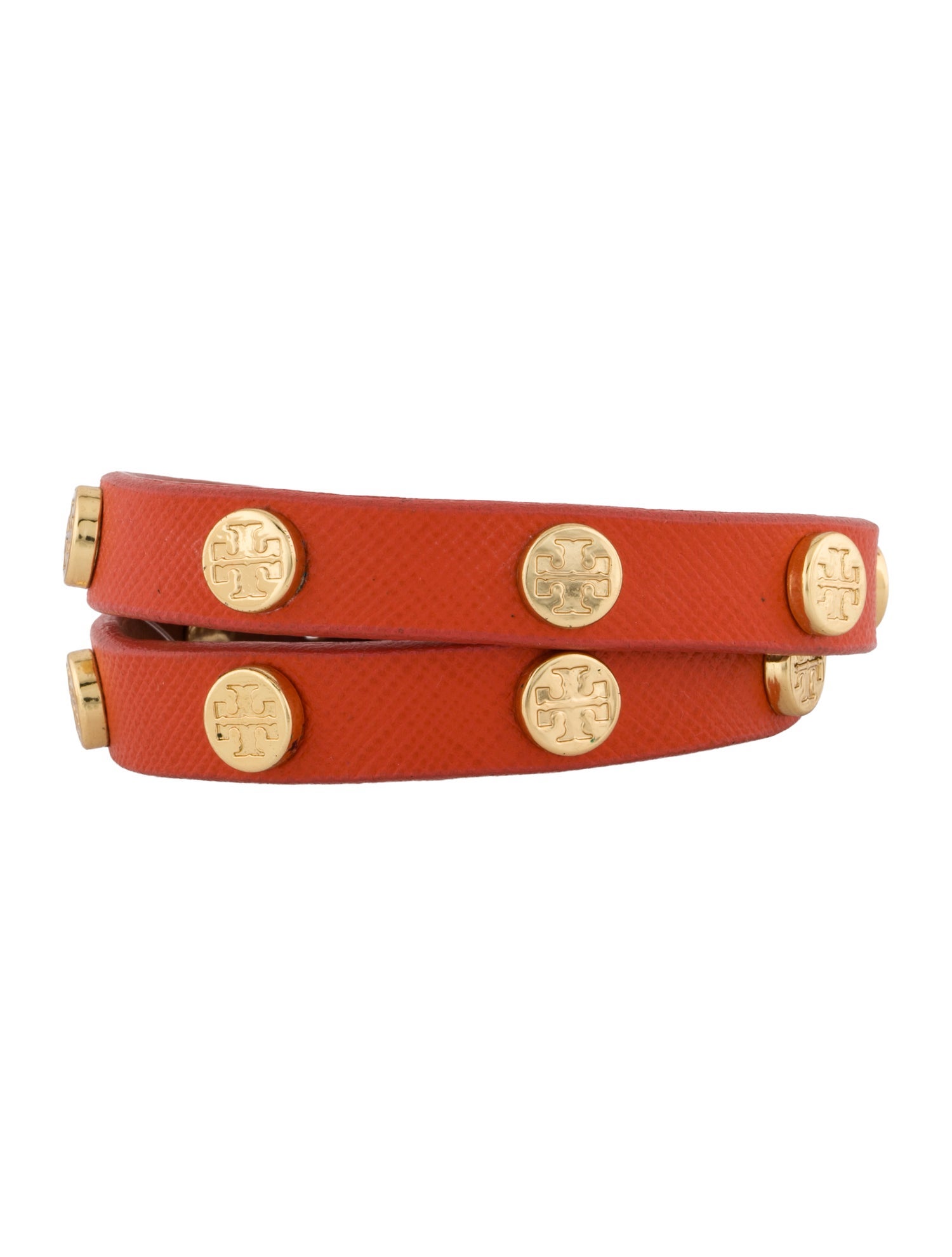 Tory Burch Leather Logo Studded Double Wrap Bracelet