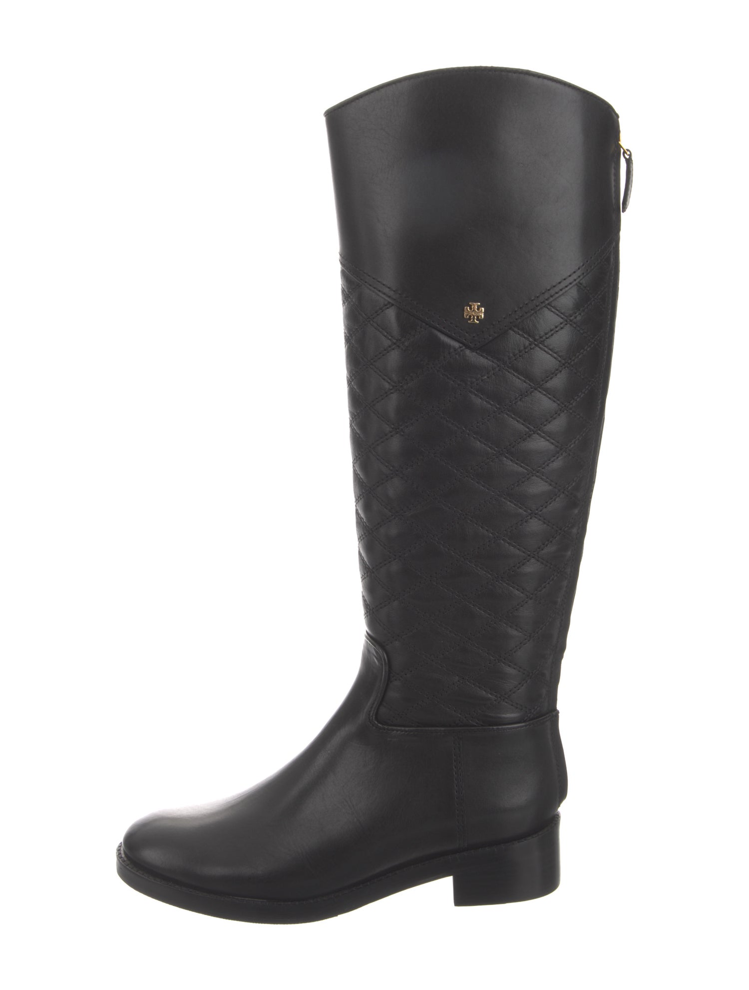Tory Burch Quilted Pattern Leather Riding Boots