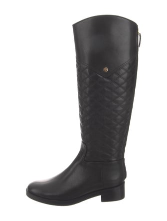 Tory Burch Quilted Pattern Leather Riding Boots