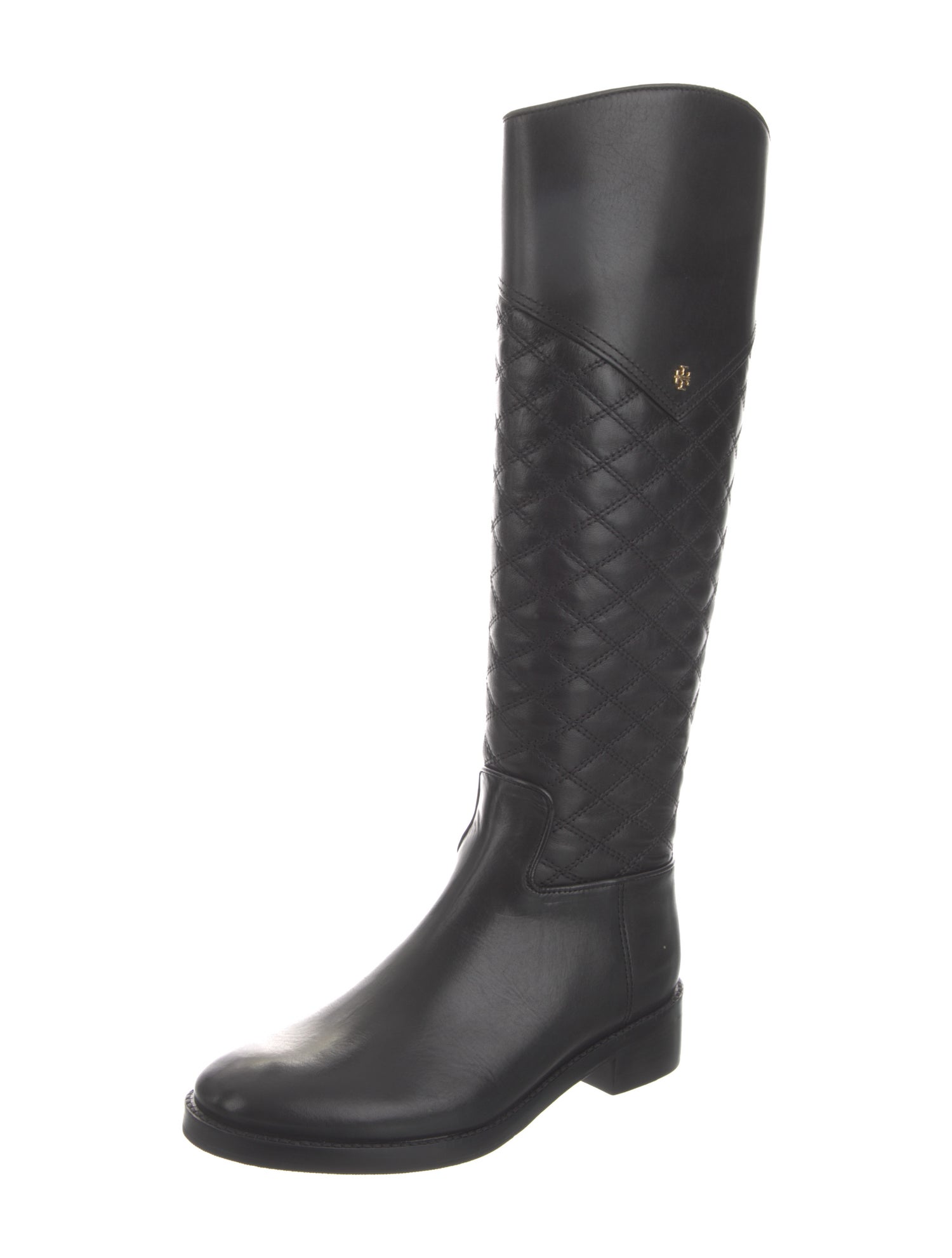 Tory Burch Quilted Pattern Leather Riding Boots