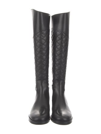 Tory Burch Quilted Pattern Leather Riding Boots